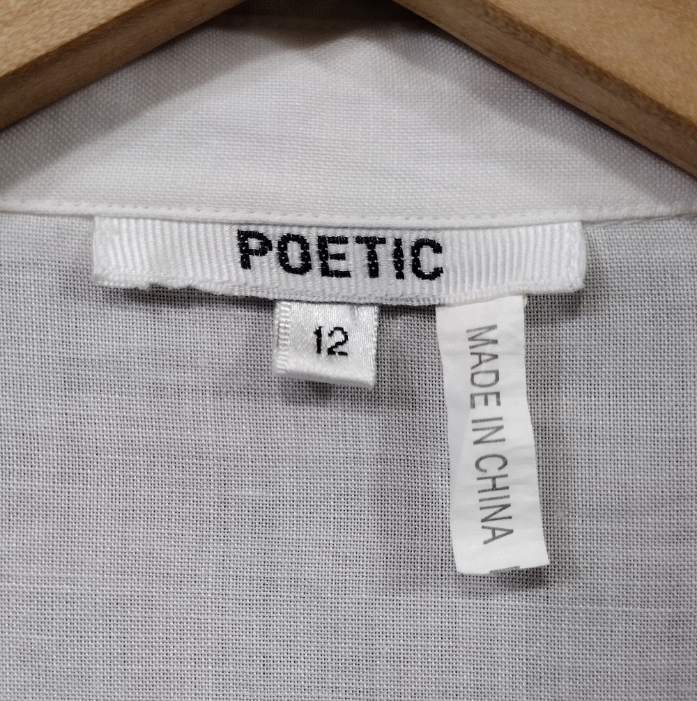 Poetic Eyelet Button Shirt Women's 12 White Pink Barbiecore Retro Casual Office - Picture 7 of 9